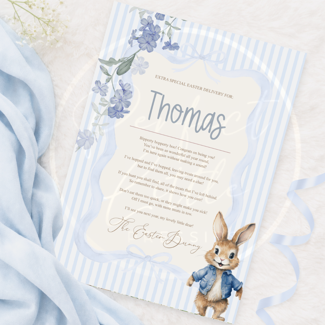 Easter - Blue Pin Stripe Bunny Portrait Certificate