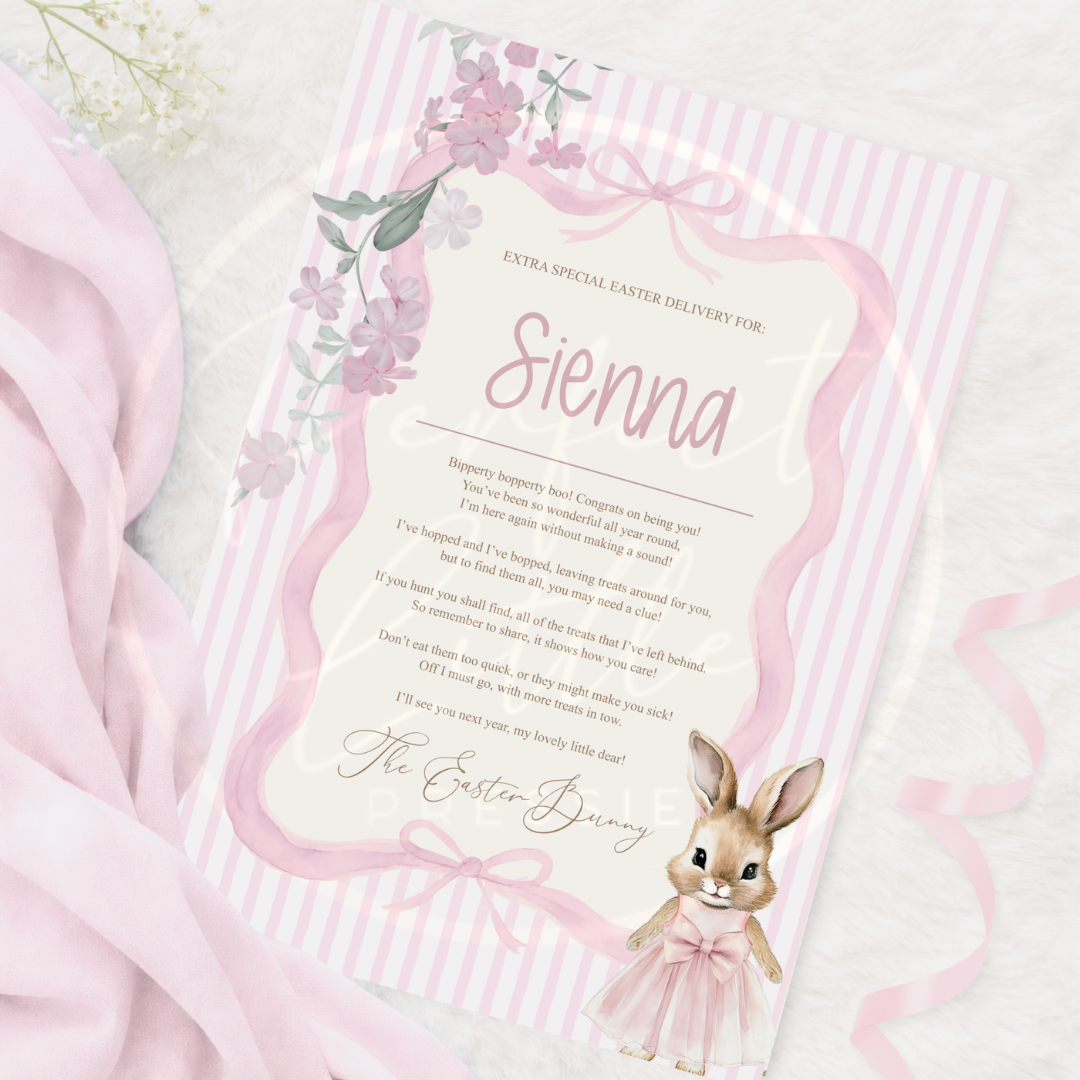 Easter - Pink Bunny Pinstripe Portrait Certificate
