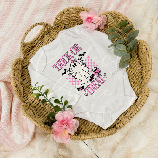 Halloween Pink Trick or Treat Baby Grow