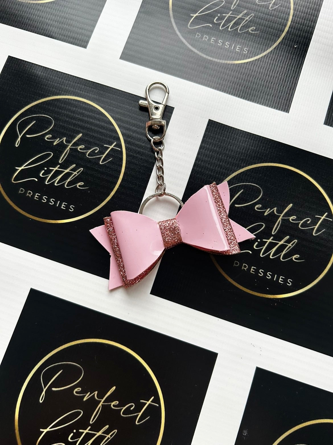 Bow Keyring - Pink/Rose Gold Leatherette