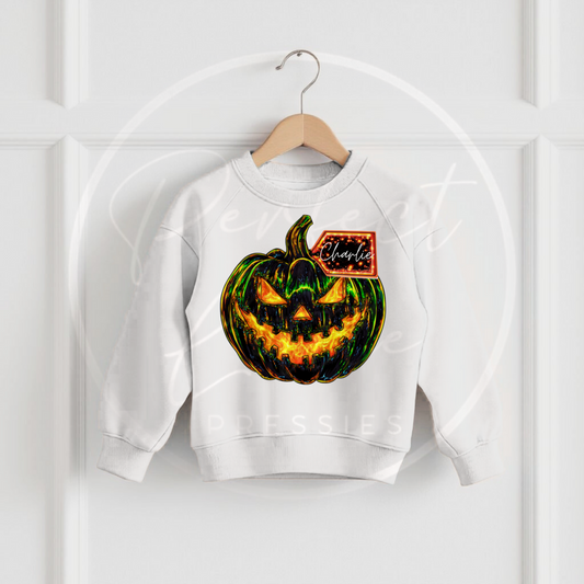 Halloween Kids Spooky Neon Pumpkin Sweatshirt