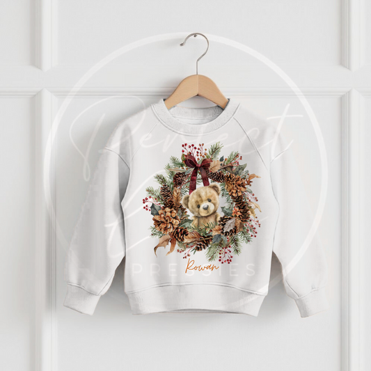 Halloween Kids Bear Autumn Wreath Sweatshirt