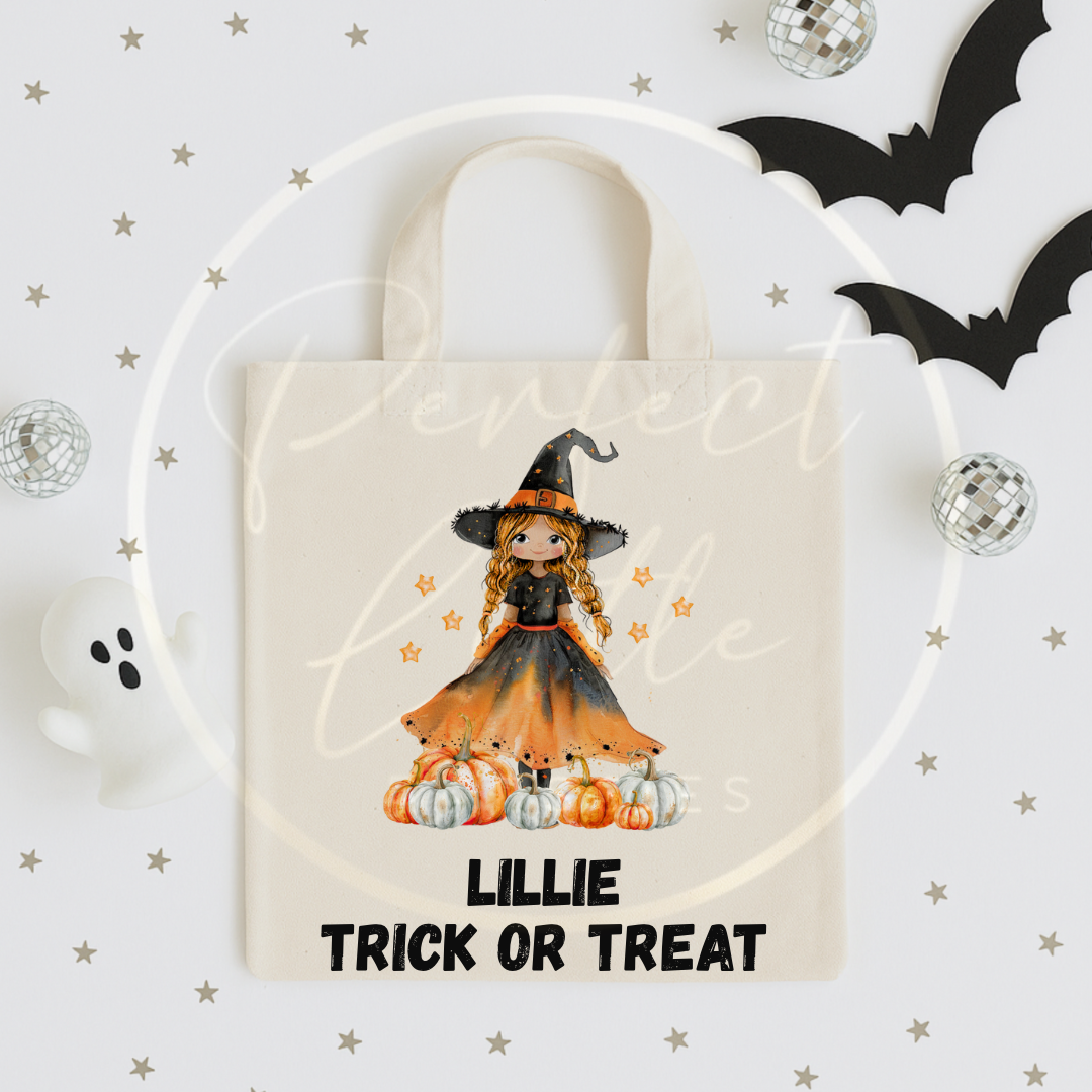 Halloween Witch Custom Dolly Orange Dress Tote Bag