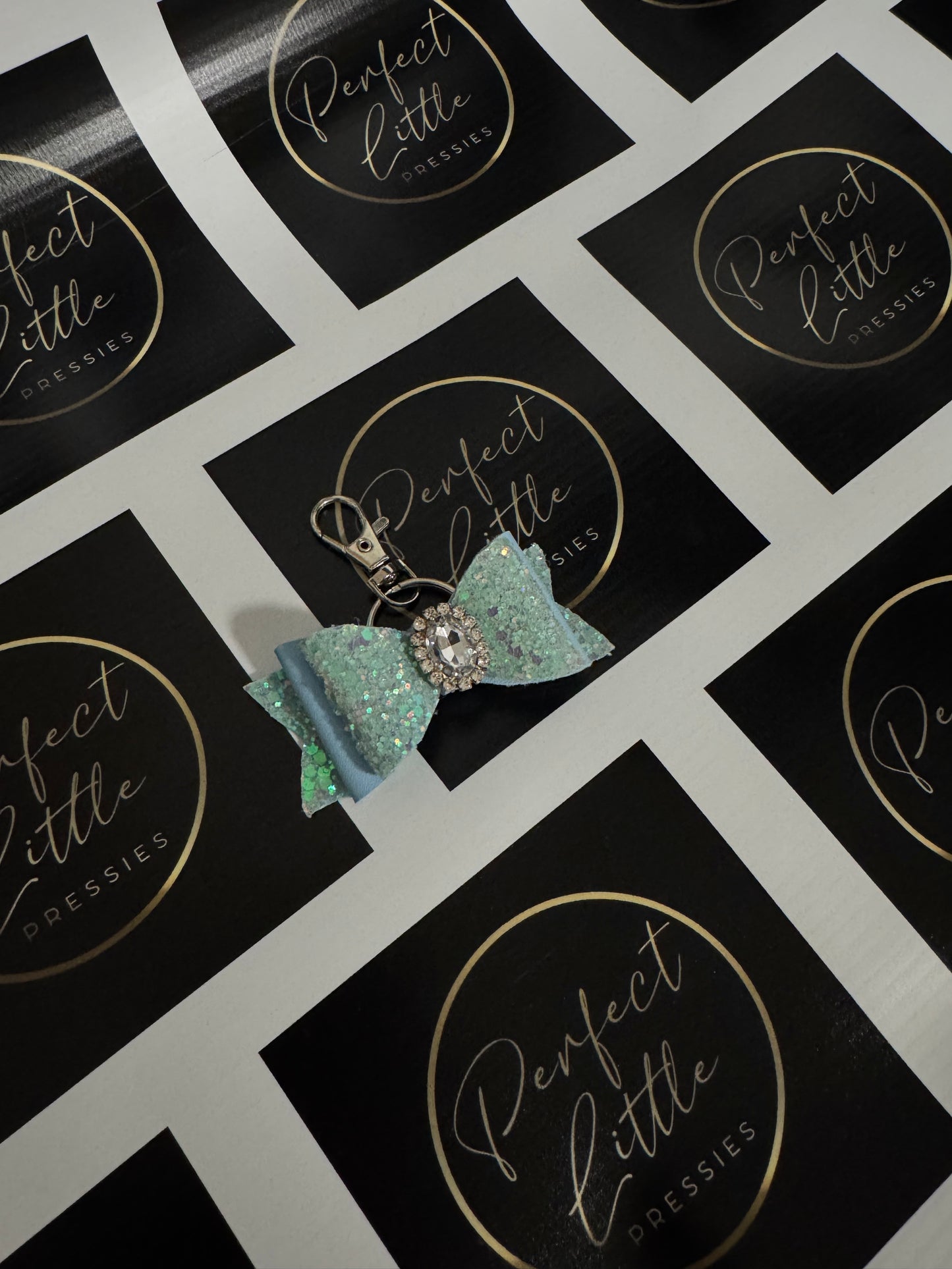 Bow Keyring - Blue Glitter/Silver Diamante