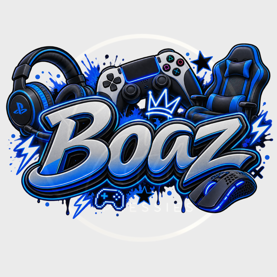 CUSTOM ADHESIVE DECAL - Blue Neon Gaming Name