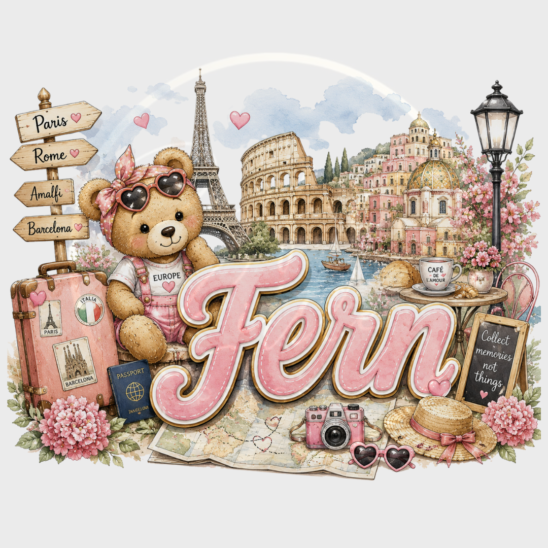 CUSTOM ADHESIVE DECAL - Pastel Pink Little Europe Bear Name