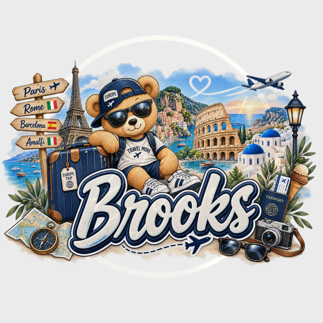 CUSTOM ADHESIVE DECAL - Blue Little Europe Bear Name