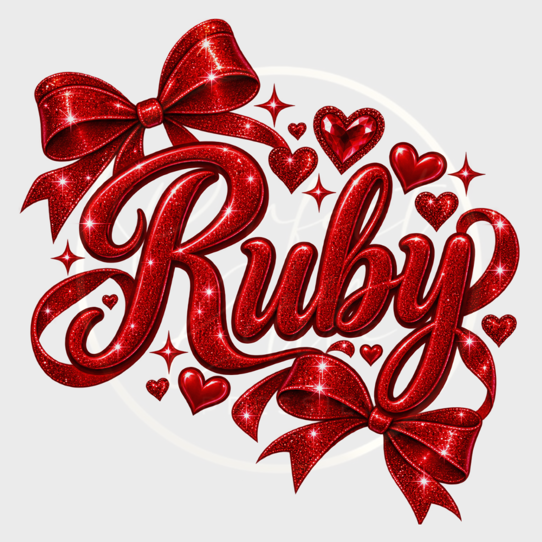 CUSTOM ADHESIVE DECAL - Red Glitter Bow Name