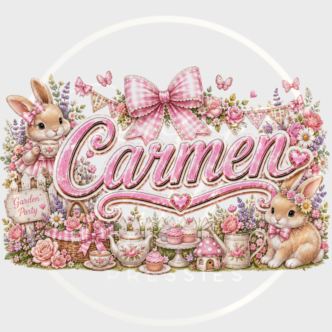 CUSTOM ADHESIVE DECAL - Pink Bunny Party Name