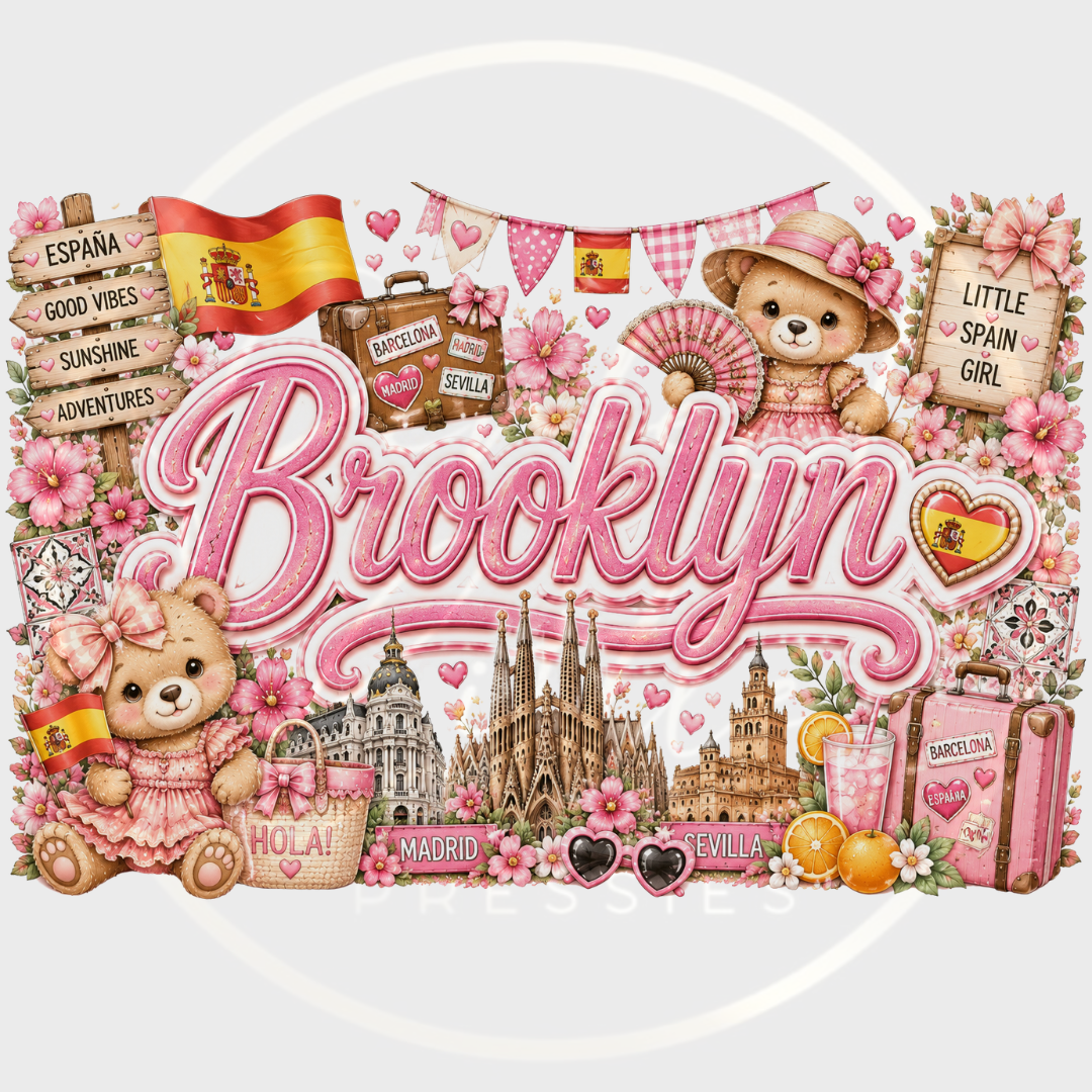 CUSTOM ADHESIVE DECAL - Pink Little Spain Bear Name