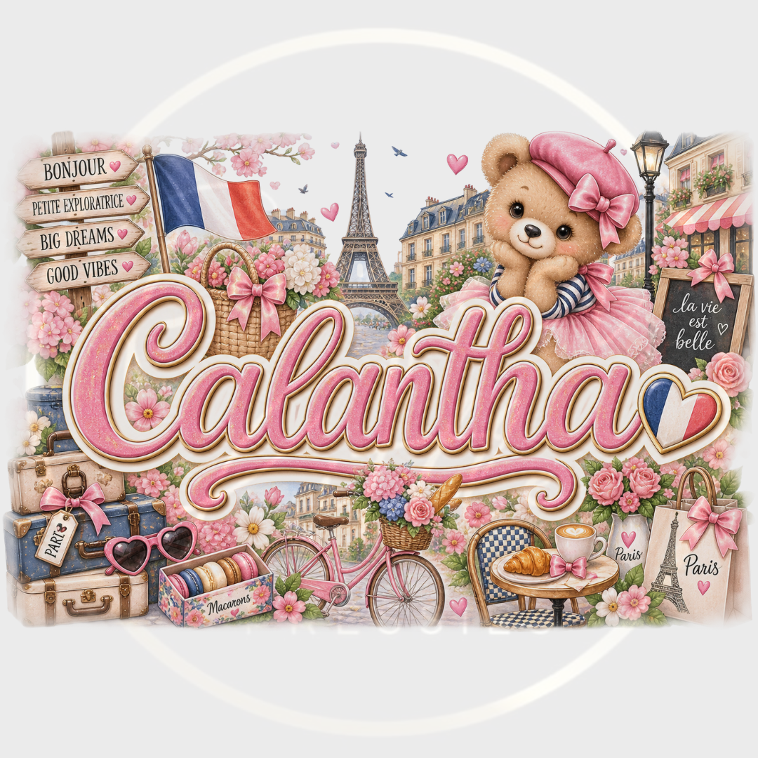 CUSTOM ADHESIVE DECAL - Pink Little France Bear Name