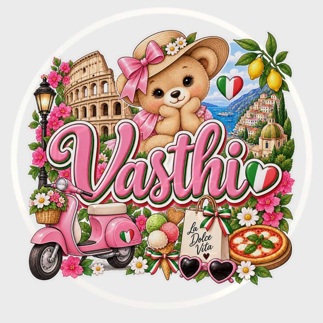 CUSTOM ADHESIVE DECAL - Pink Little Italy Bear Name