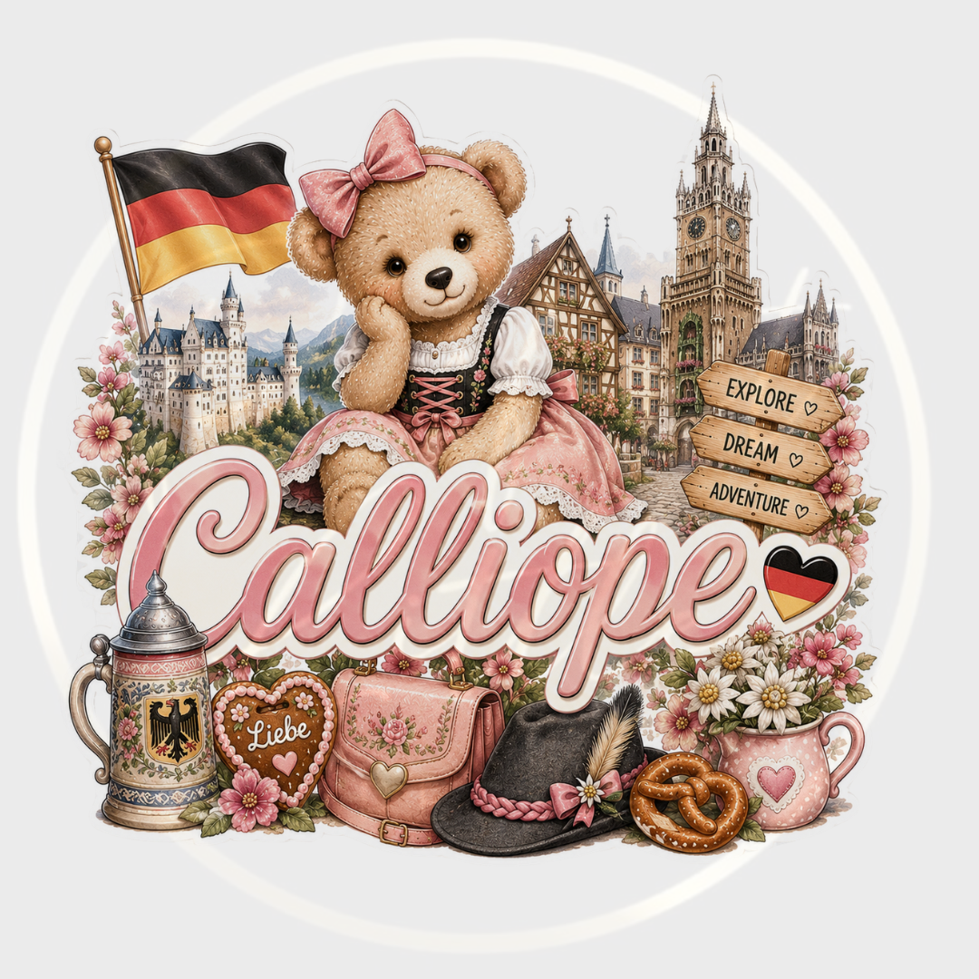 CUSTOM ADHESIVE DECAL - Pink Little Germany Bear Name