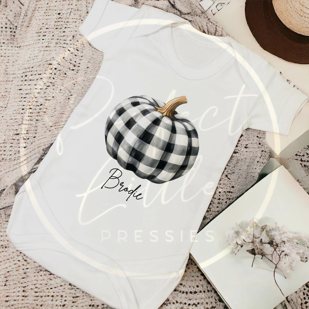 Halloween Check Pumpkin Baby Grow