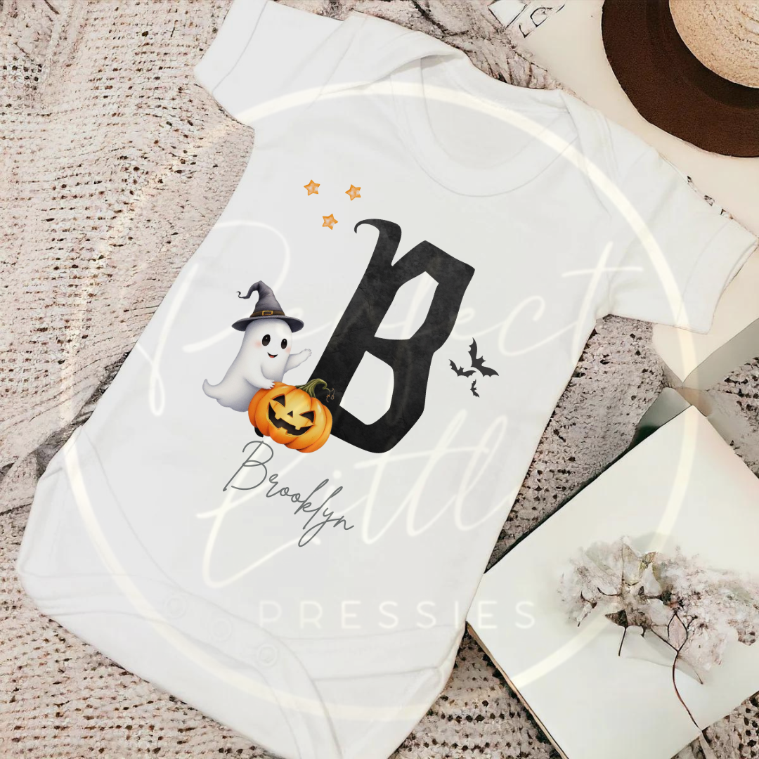 Halloween Spooky Initial Baby Grow