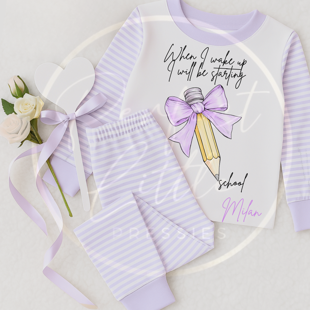 Kids Lilac Bow Pencil Starting School/Nursery Pyjamas