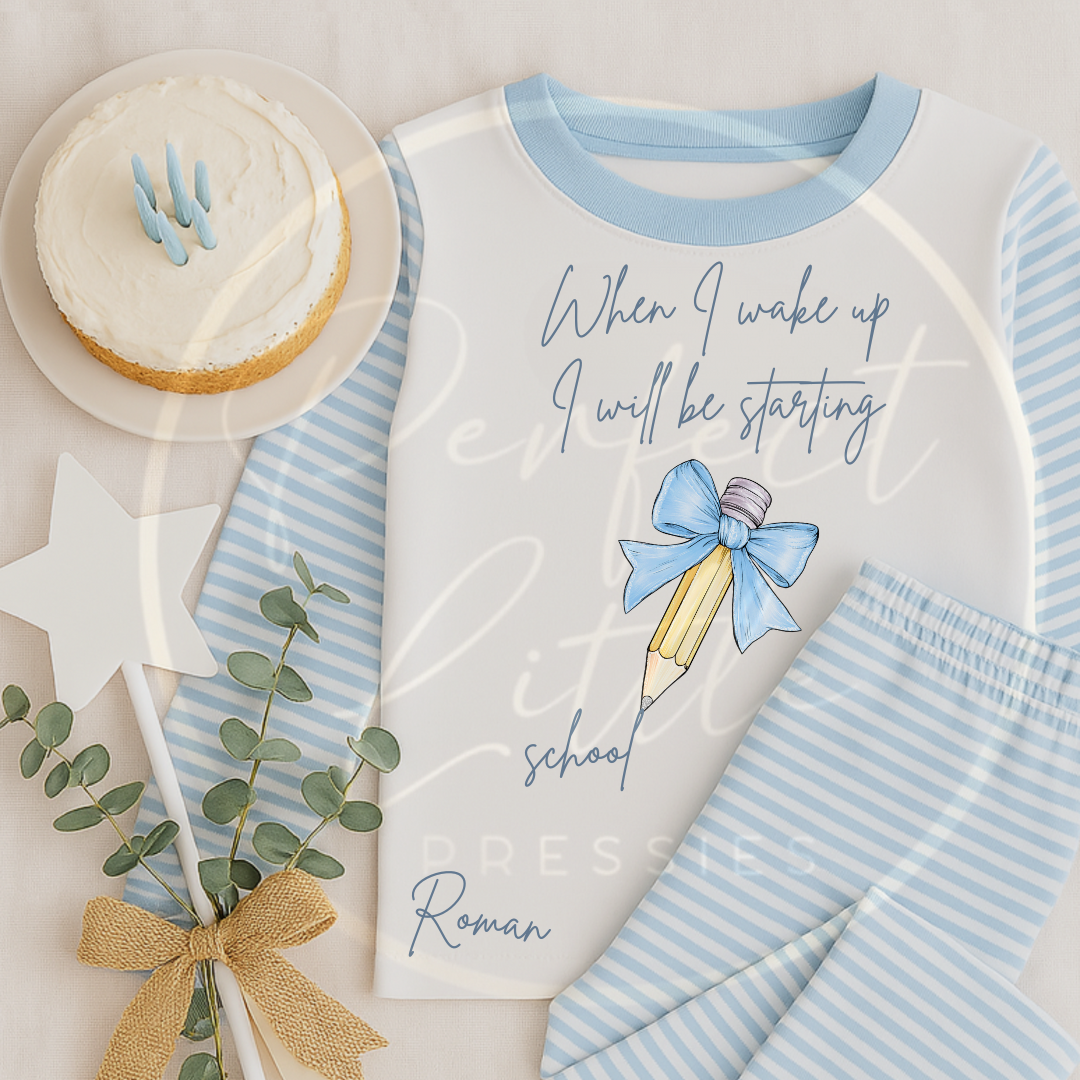 Kids Blue Bow Pencil Starting School/Nursery Pyjamas