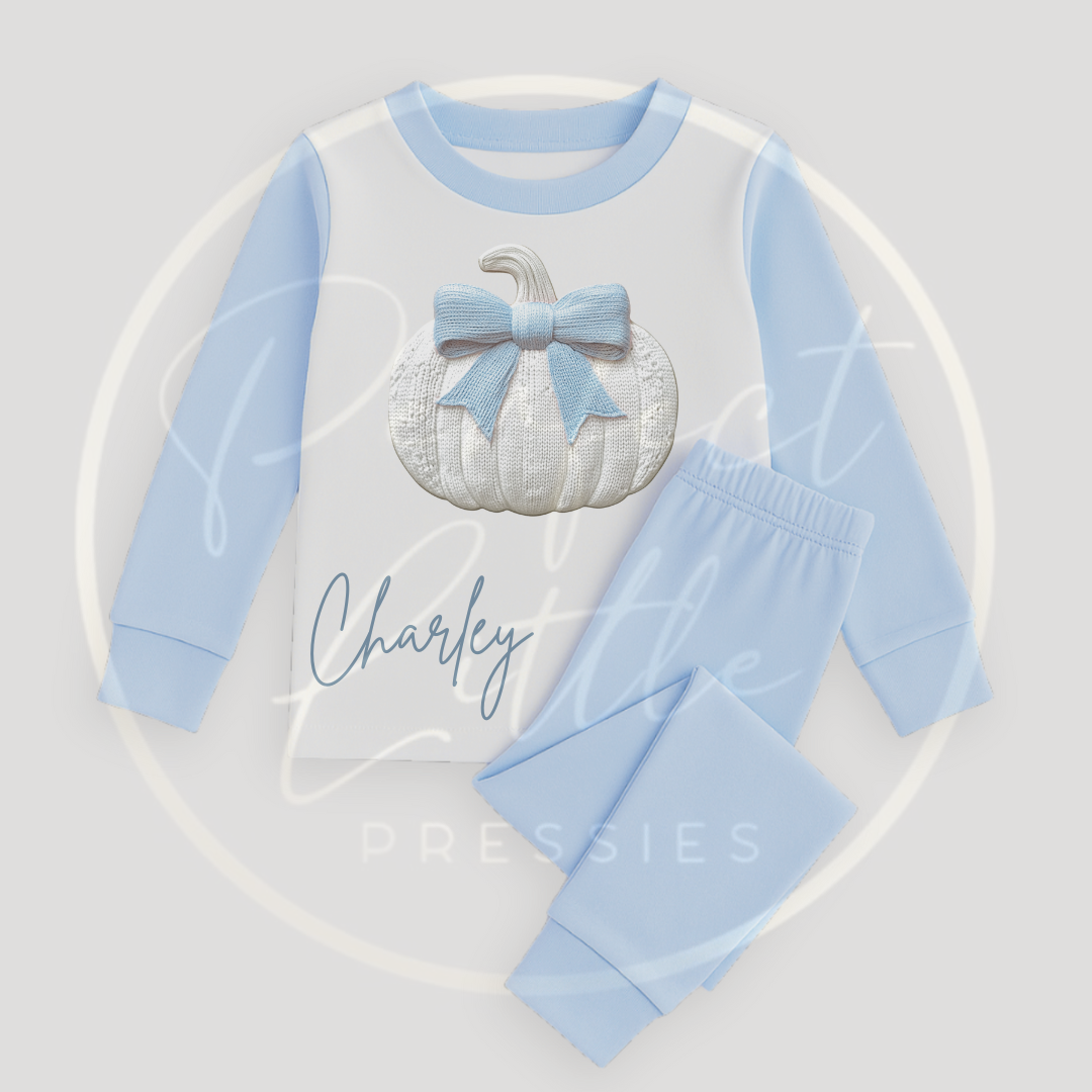 Halloween Kids Blue Embroidery Effect Pumpkin Pyjamas