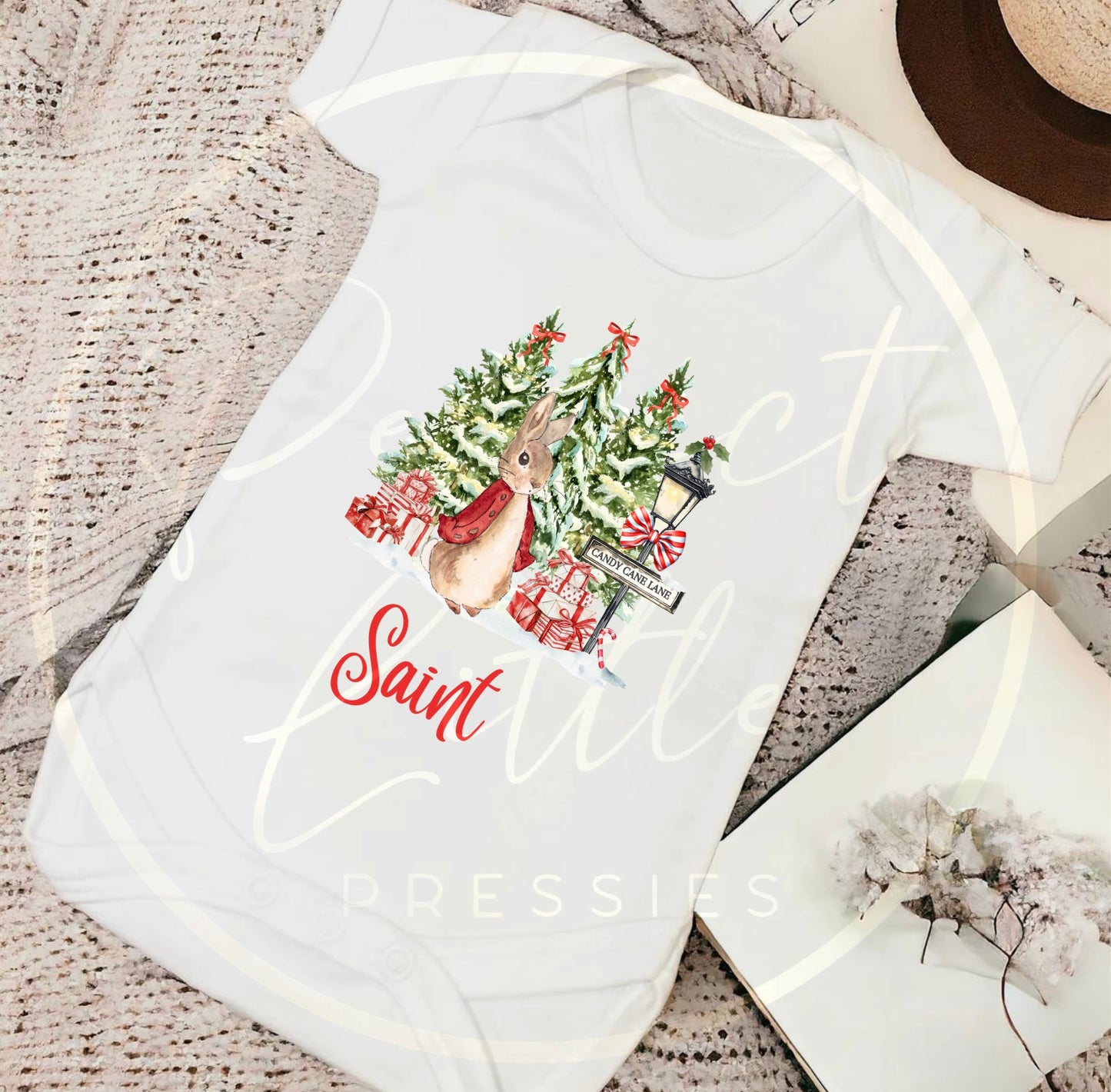 Christmas Baby Grow - Rabbit Candy Cane Lane