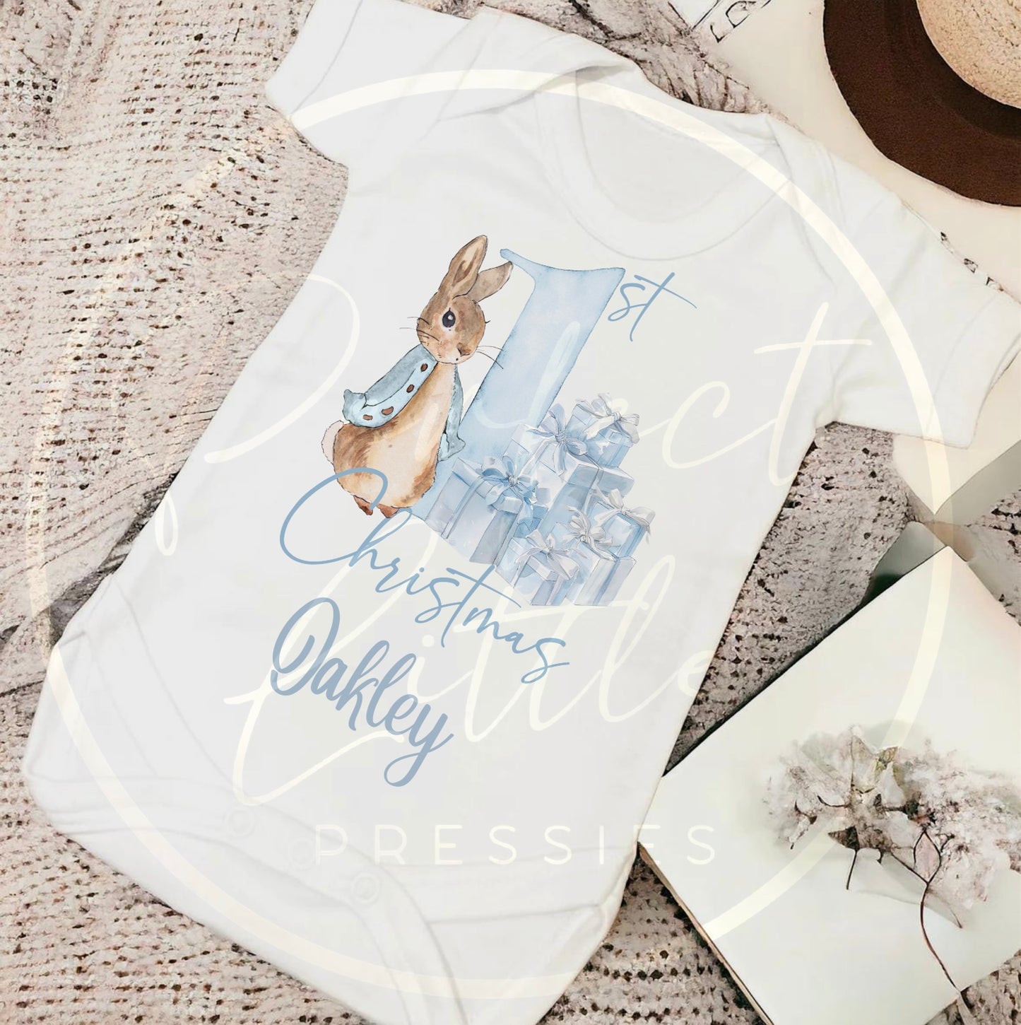 Christmas Baby Grow - Blue Bunny 1st Christmas