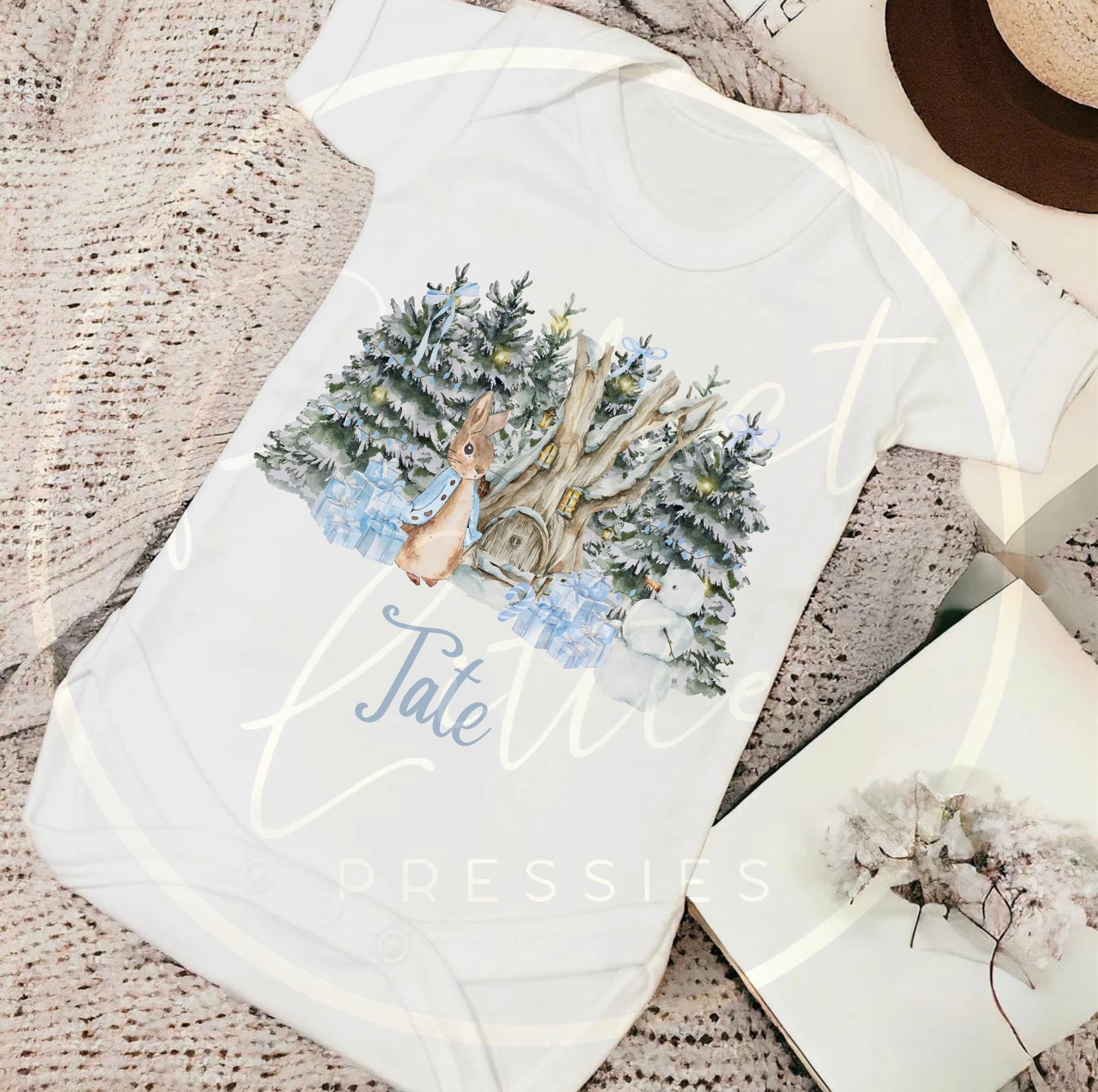 Christmas Baby Grow - Blue Bunny Woodland