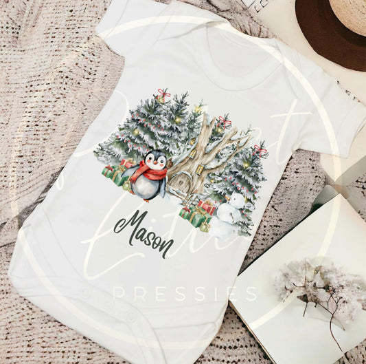 Christmas Baby Grow - Penguin Woodland