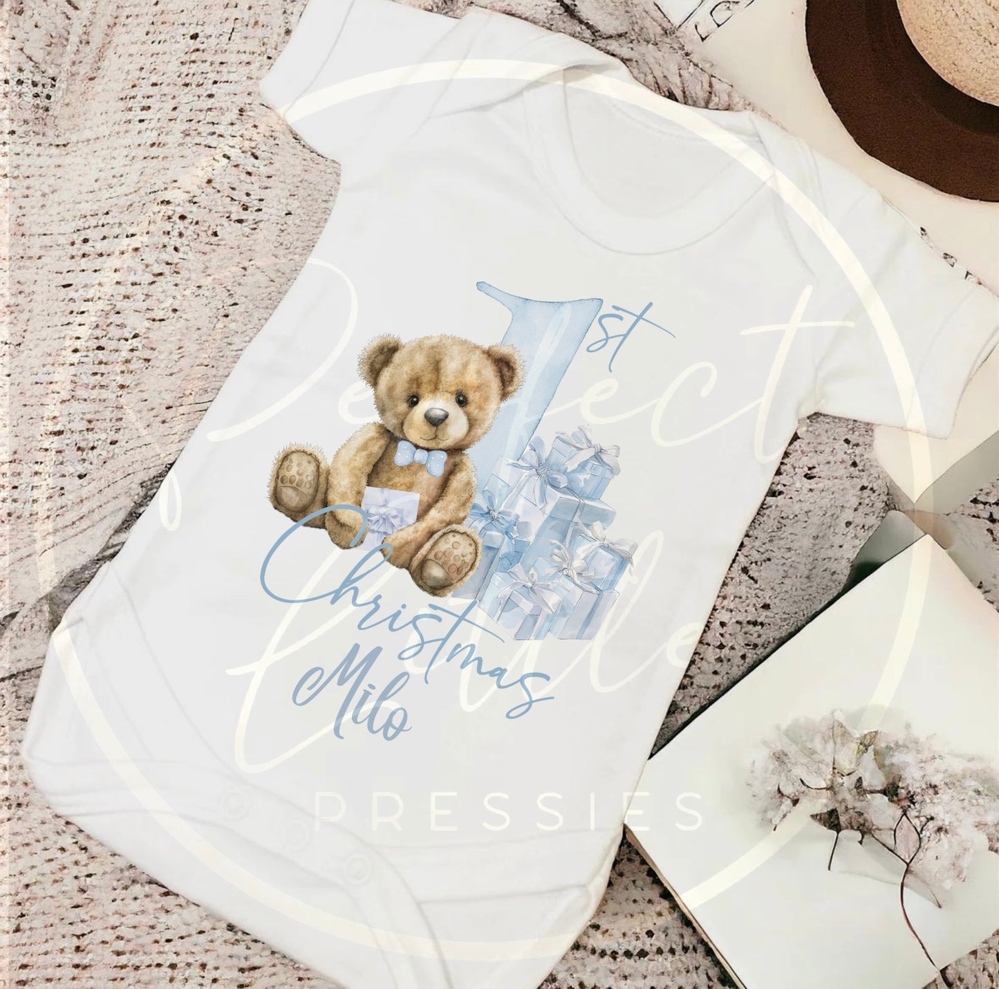 Christmas Baby Grow - Blue Bear 1st Christmas Gifts