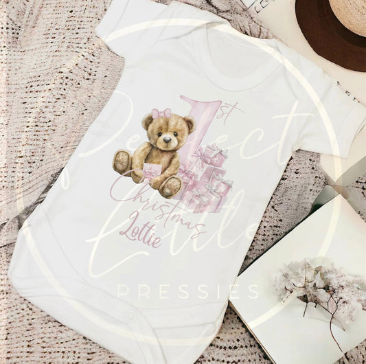 Christmas Baby Grow - 1st Christmas Pink Bear Gift