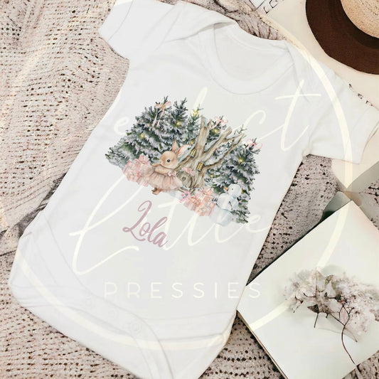 Christmas Baby Grow - Ballerina Bunny Scene