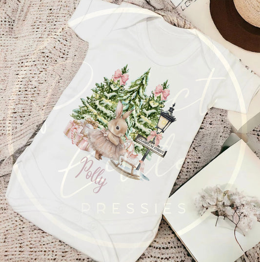 Christmas Baby Grow - Bunny Ballerina Candy Cane Lane