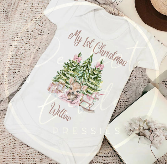 Christmas Baby Grow - Pink Reindeer Scene