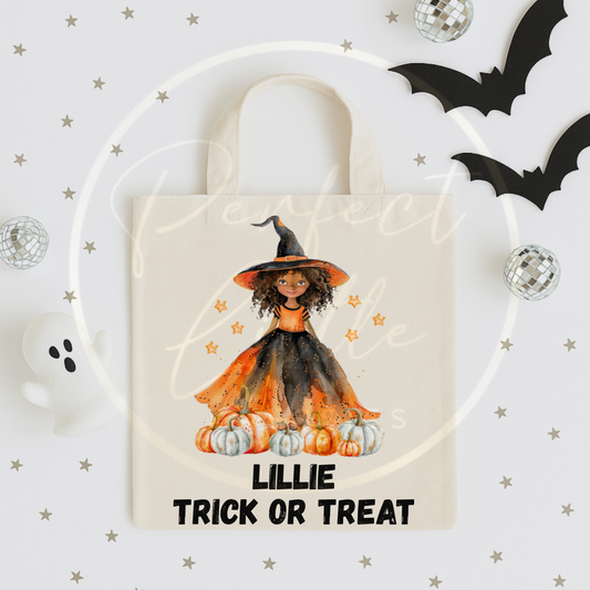 Halloween Witch Custom Dolly Orange Dress Tote Bag
