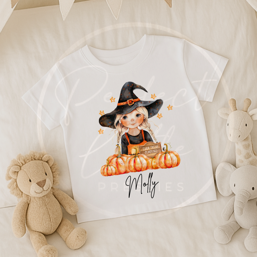 Halloween Kids Witch Dolly Pumpkin T-Shirt