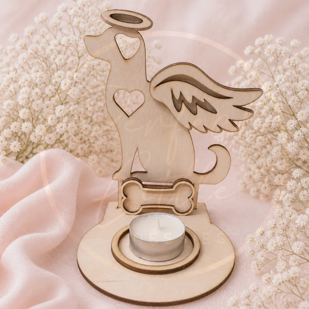 Memorial - Wooden Dog LED Tea Light Holder