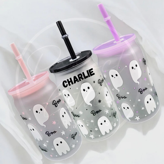 Halloween Frosted Ghost Glass Can