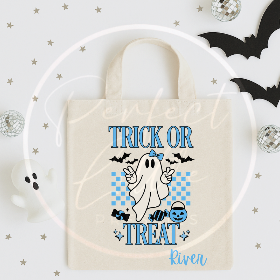 Halloween Blue Trick Or Treat Tote Bag
