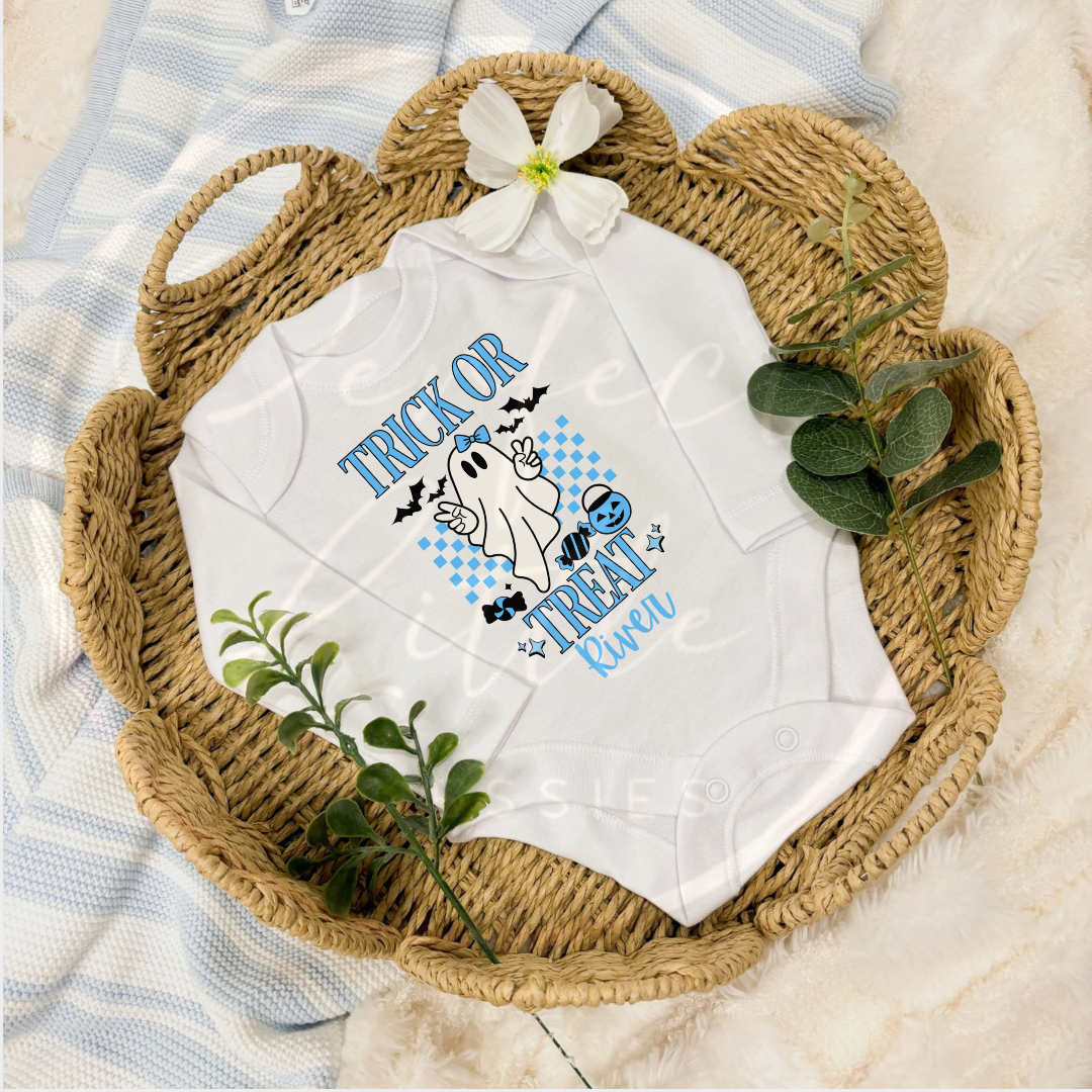 Halloween Blue Trick Or Treat Baby Grow