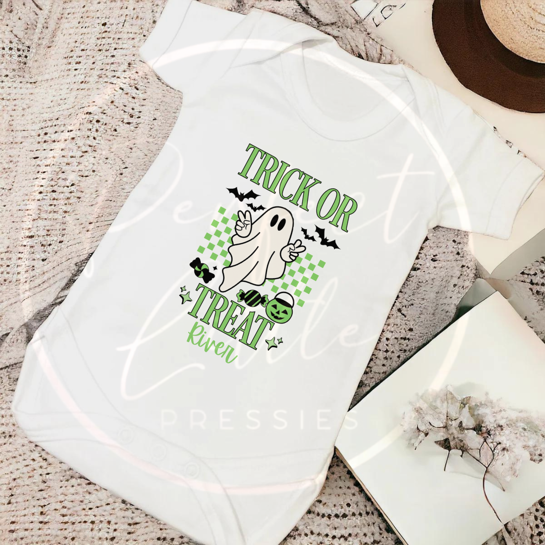 Halloween Green Trick Or Treat Baby Grow