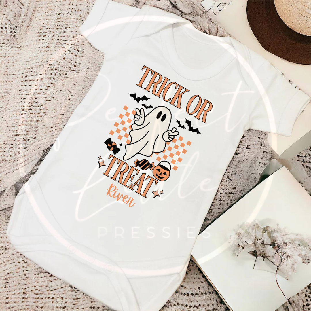 Halloween Orange Trick Or Treat Baby Grow