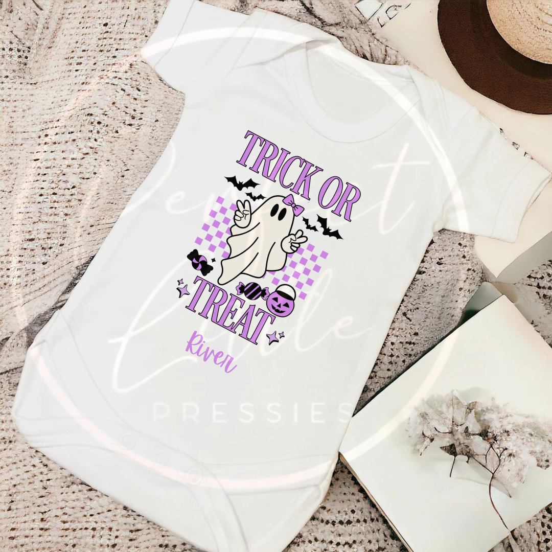 Halloween Purple Trick Or Treat Baby Grow