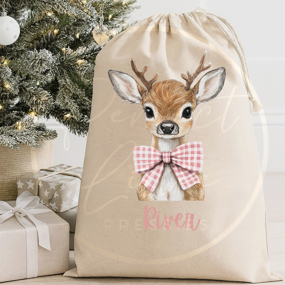 Christmas Sack - Pink Reindeer