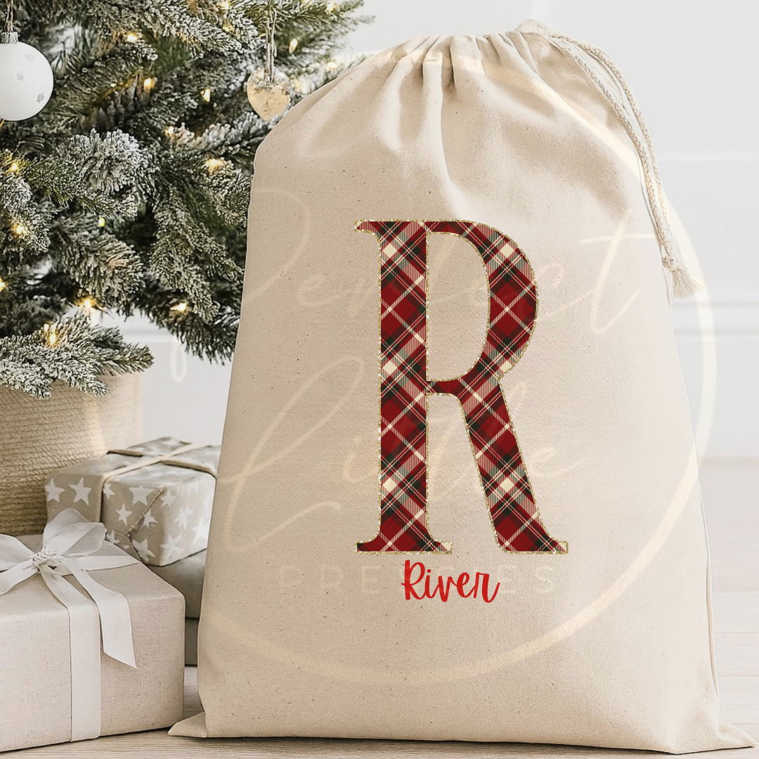 Christmas Sack - Red Tartan Initial