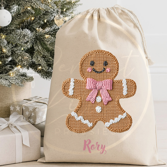 Christmas Sack - Pink Gingerbread