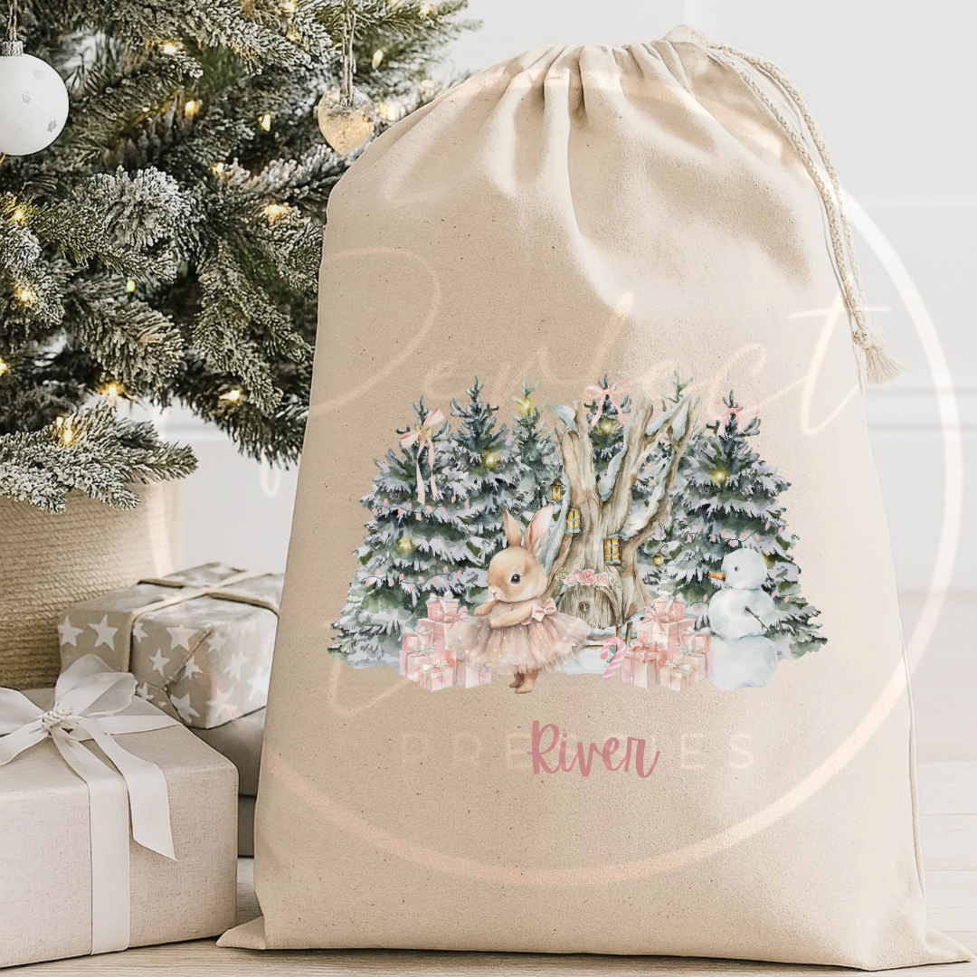 Christmas Sack - Bunny Woodland Scene