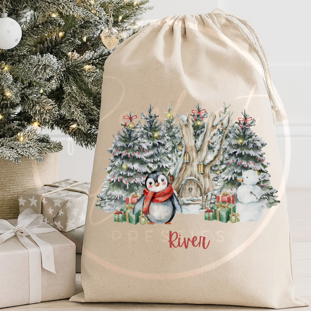 Christmas Sack - Penguin Scene