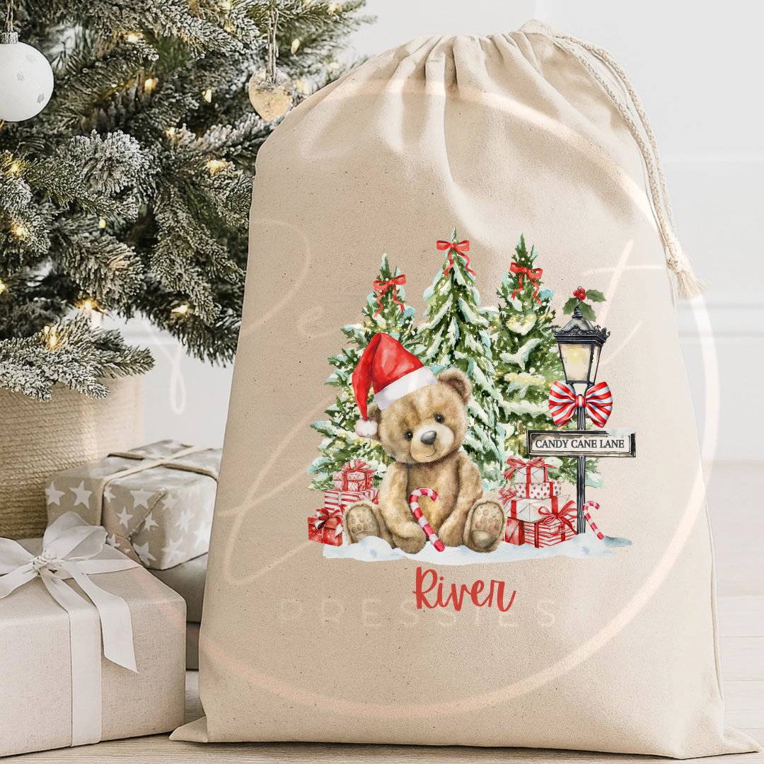 Christmas Sack - Bear Candy Cane Lane