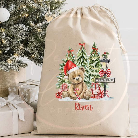 Christmas Sack - Bear Candy Cane Lane