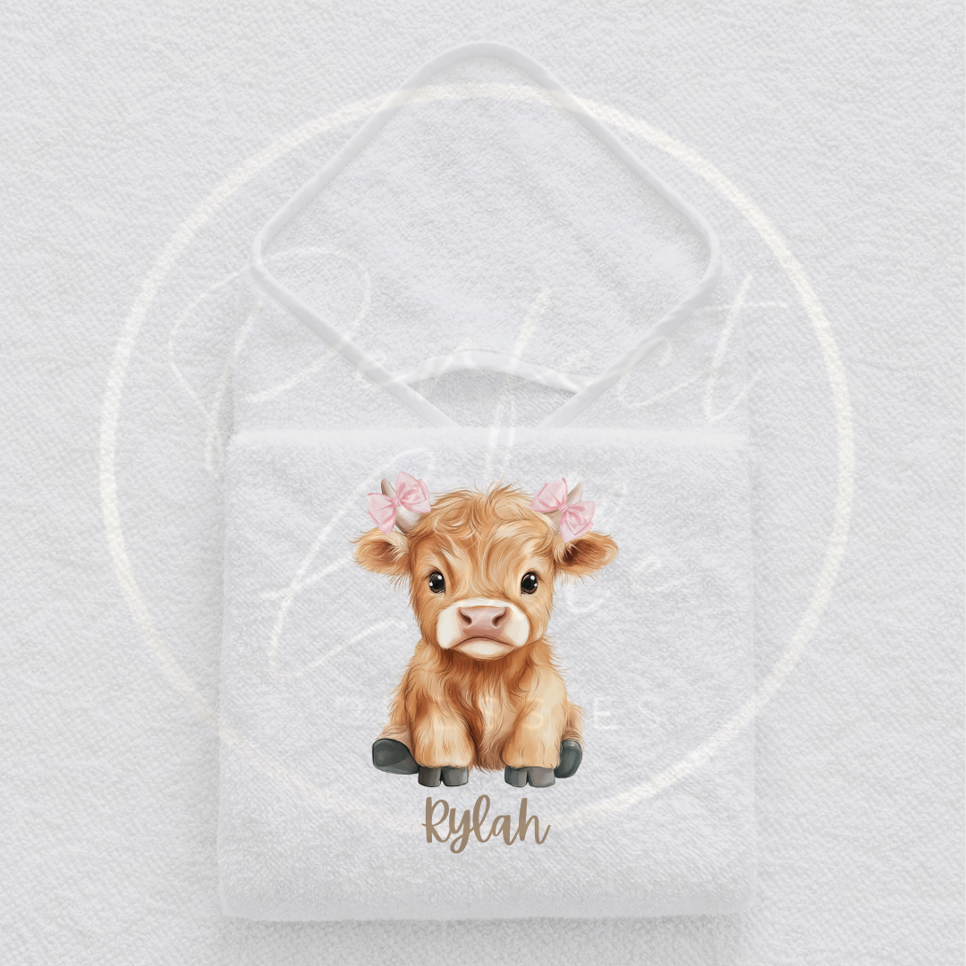 Baby Hooded Towel - Soft Highland Cow Design