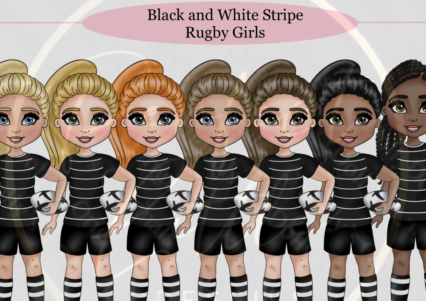 DESIGN A DOLLY - Black And White Stripe Rugby Girls