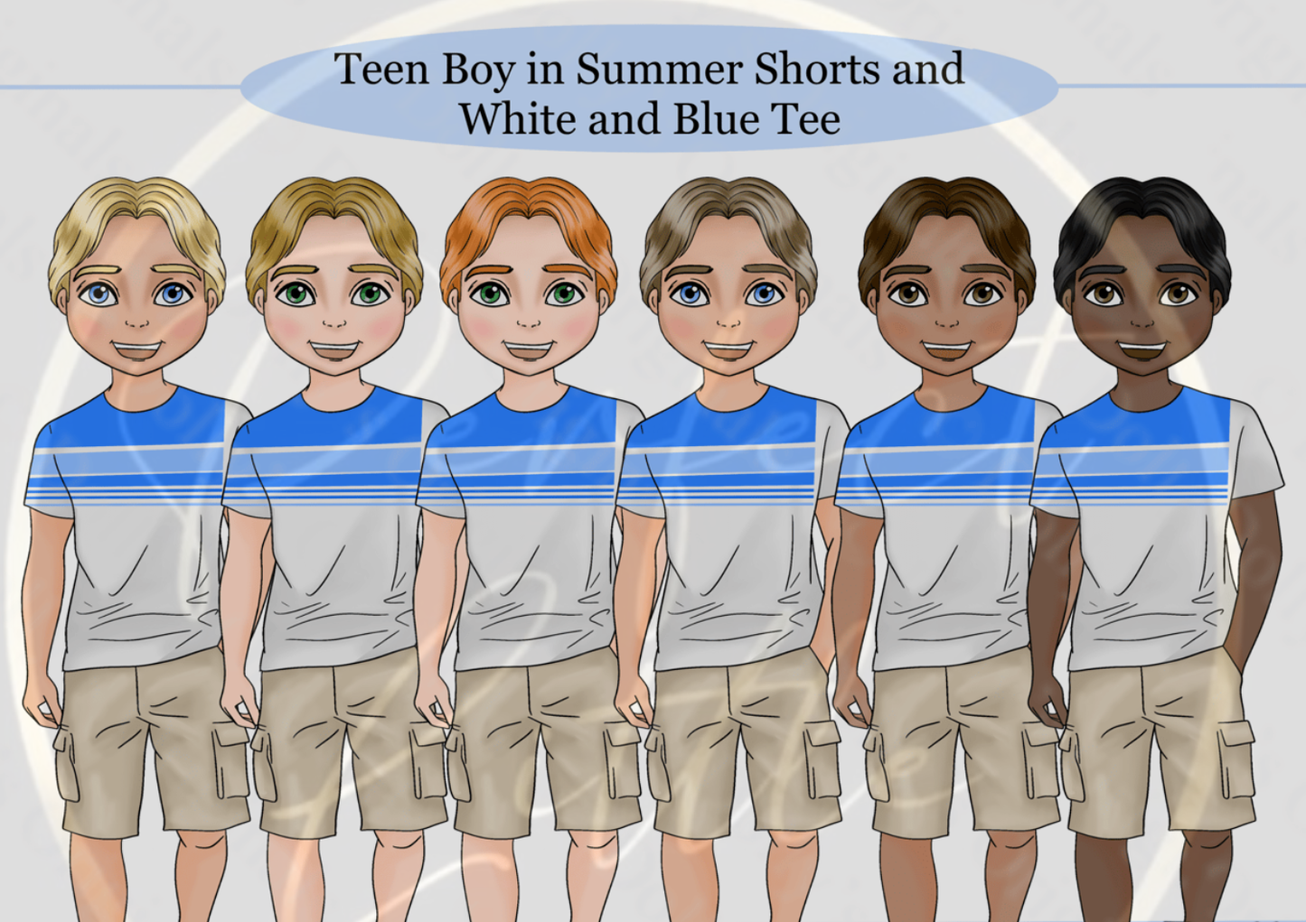 DESIGN A DOLLY - Teen Boy Summer Shorts Blue White Tee